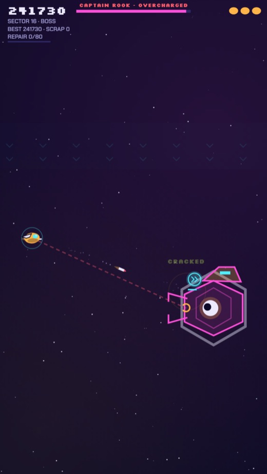 A boss fight: Captain Rook aims his grapple at the player's jet